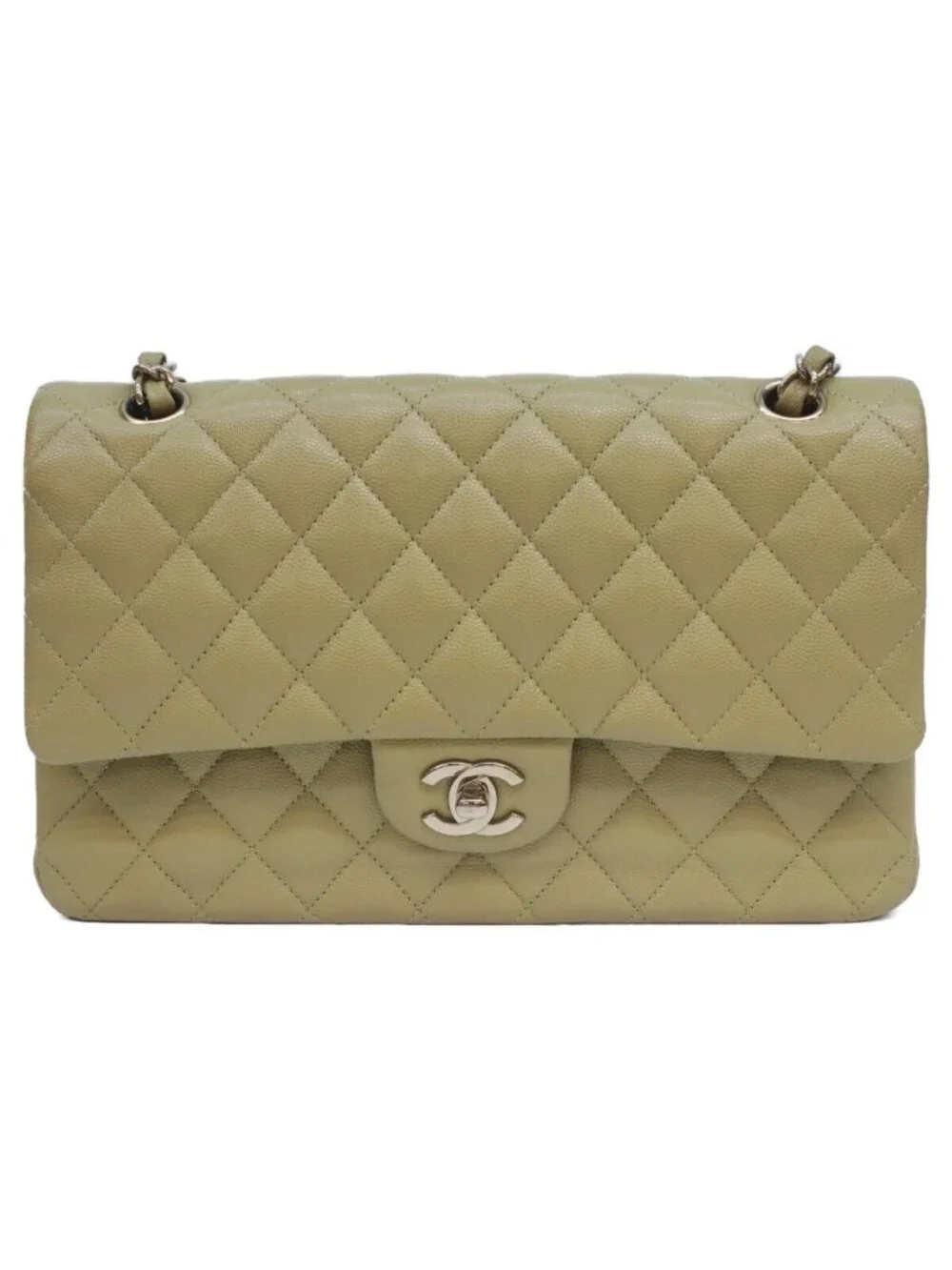 Chanel Green Caviar Double Flap Bag Quilted 25